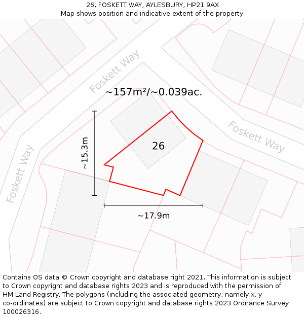 26, FOSKETT WAY, AYLESBURY, HP21 9AX: Plot and title map