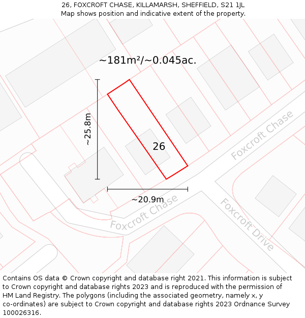 26, FOXCROFT CHASE, KILLAMARSH, SHEFFIELD, S21 1JL: Plot and title map