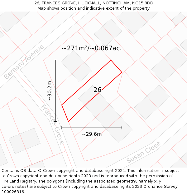 26, FRANCES GROVE, HUCKNALL, NOTTINGHAM, NG15 8DD: Plot and title map
