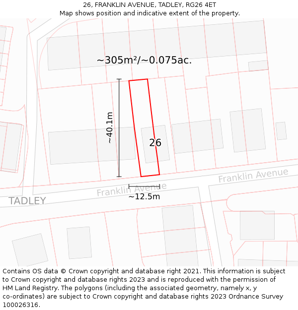 26, FRANKLIN AVENUE, TADLEY, RG26 4ET: Plot and title map