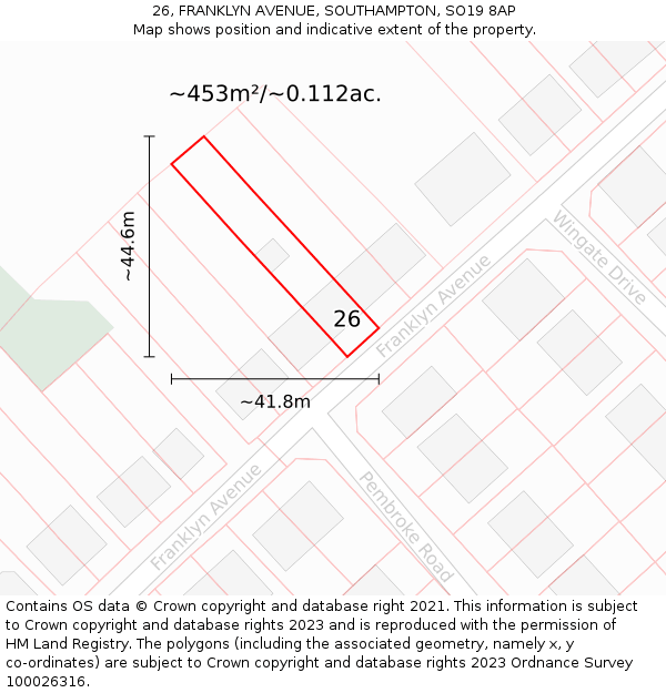 26, FRANKLYN AVENUE, SOUTHAMPTON, SO19 8AP: Plot and title map