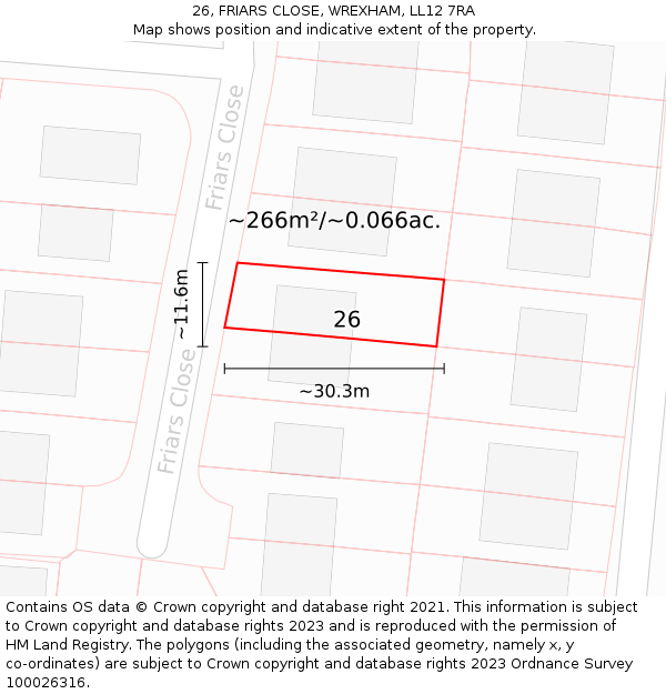 26, FRIARS CLOSE, WREXHAM, LL12 7RA: Plot and title map