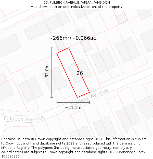 26, FULBECK AVENUE, WIGAN, WN3 5QN: Plot and title map