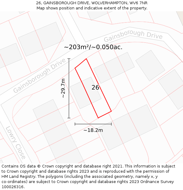 26, GAINSBOROUGH DRIVE, WOLVERHAMPTON, WV6 7NR: Plot and title map
