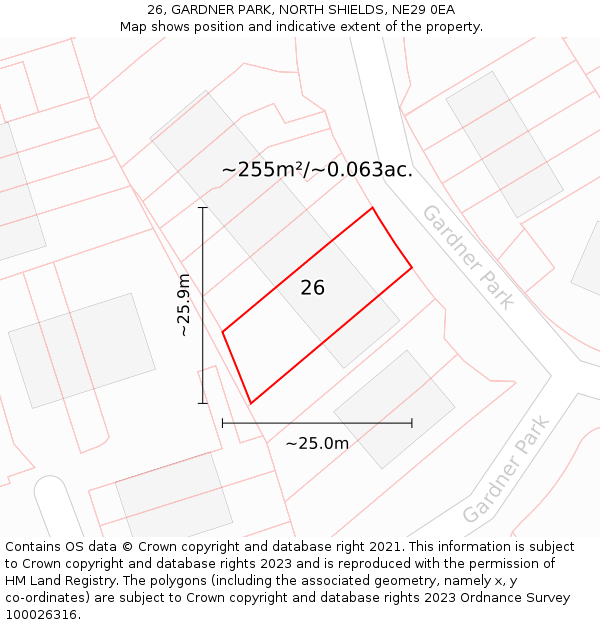 26, GARDNER PARK, NORTH SHIELDS, NE29 0EA: Plot and title map