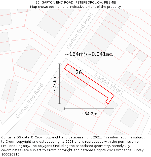 26, GARTON END ROAD, PETERBOROUGH, PE1 4EJ: Plot and title map