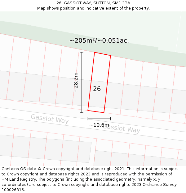 26, GASSIOT WAY, SUTTON, SM1 3BA: Plot and title map