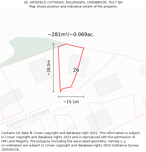 26, GATEFIELD COTTAGES, ROLVENDEN, CRANBROOK, TN17 4JH: Plot and title map