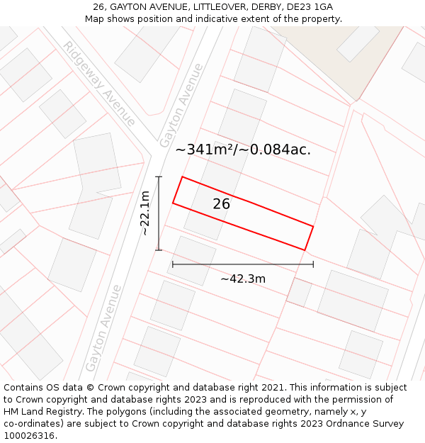 26, GAYTON AVENUE, LITTLEOVER, DERBY, DE23 1GA: Plot and title map
