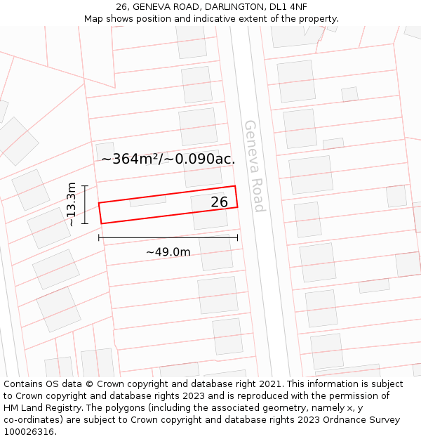 26, GENEVA ROAD, DARLINGTON, DL1 4NF: Plot and title map