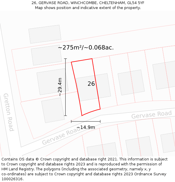 26, GERVASE ROAD, WINCHCOMBE, CHELTENHAM, GL54 5YF: Plot and title map