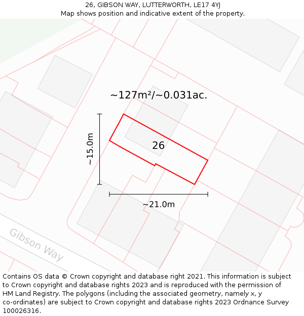 26, GIBSON WAY, LUTTERWORTH, LE17 4YJ: Plot and title map