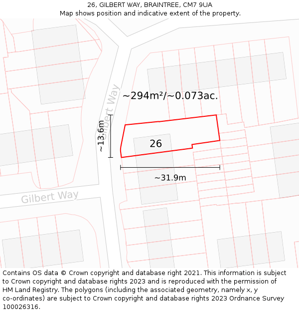 26, GILBERT WAY, BRAINTREE, CM7 9UA: Plot and title map