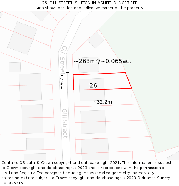 26, GILL STREET, SUTTON-IN-ASHFIELD, NG17 1FP: Plot and title map