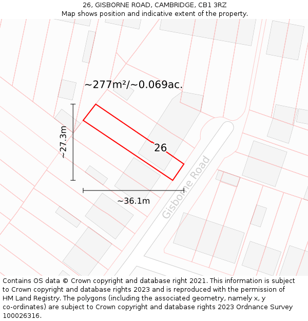 26, GISBORNE ROAD, CAMBRIDGE, CB1 3RZ: Plot and title map