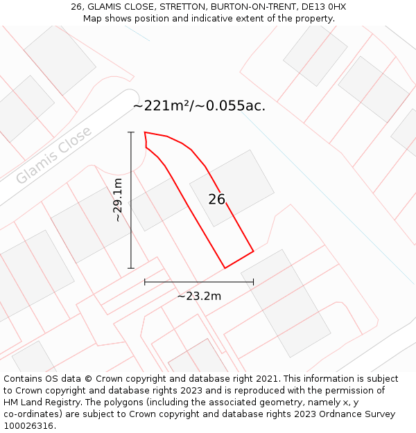 26, GLAMIS CLOSE, STRETTON, BURTON-ON-TRENT, DE13 0HX: Plot and title map