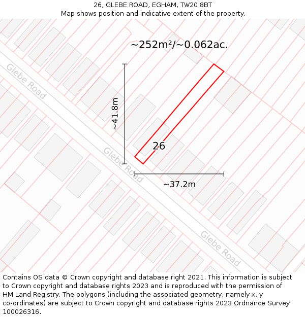 26, GLEBE ROAD, EGHAM, TW20 8BT: Plot and title map
