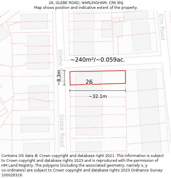 26, GLEBE ROAD, WARLINGHAM, CR6 9NJ: Plot and title map