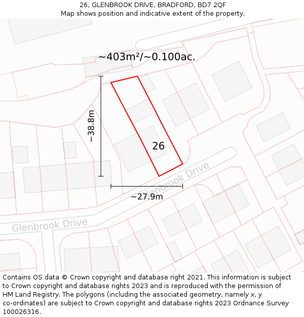 26, GLENBROOK DRIVE, BRADFORD, BD7 2QF: Plot and title map