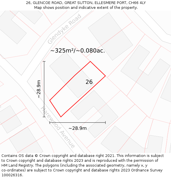 26, GLENCOE ROAD, GREAT SUTTON, ELLESMERE PORT, CH66 4LY: Plot and title map