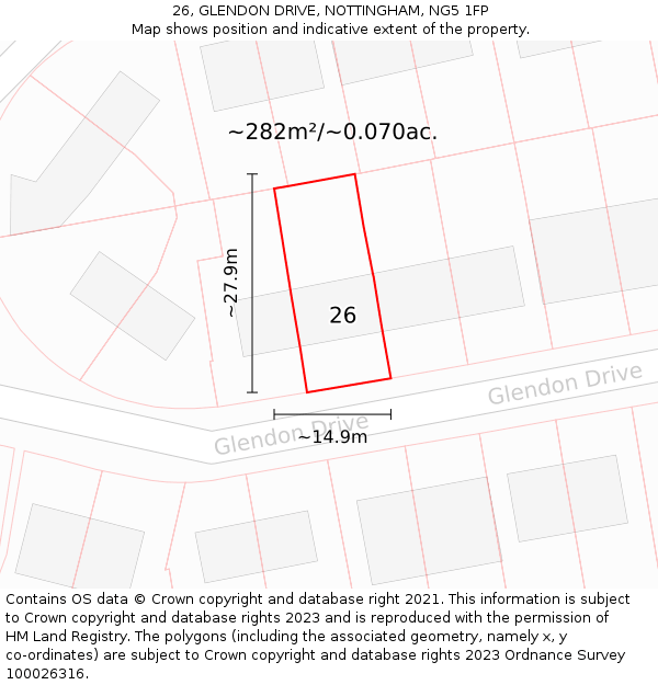 26, GLENDON DRIVE, NOTTINGHAM, NG5 1FP: Plot and title map