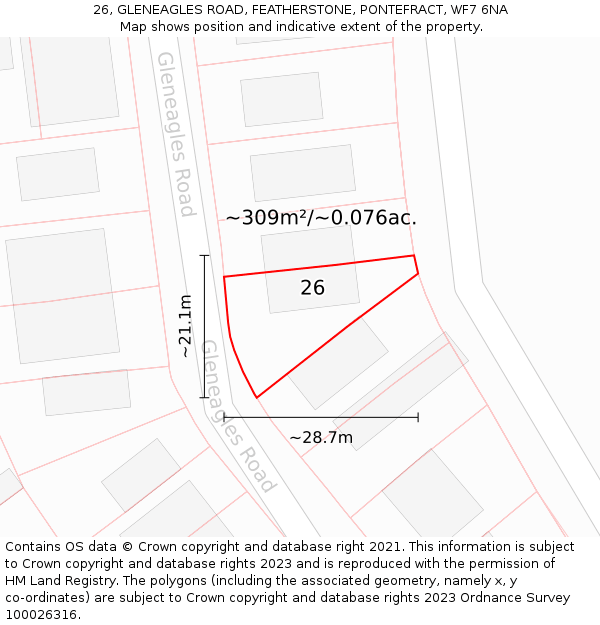 26, GLENEAGLES ROAD, FEATHERSTONE, PONTEFRACT, WF7 6NA: Plot and title map