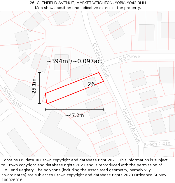26, GLENFIELD AVENUE, MARKET WEIGHTON, YORK, YO43 3HH: Plot and title map