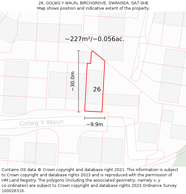 26, GOLWG Y WAUN, BIRCHGROVE, SWANSEA, SA7 0HE: Plot and title map