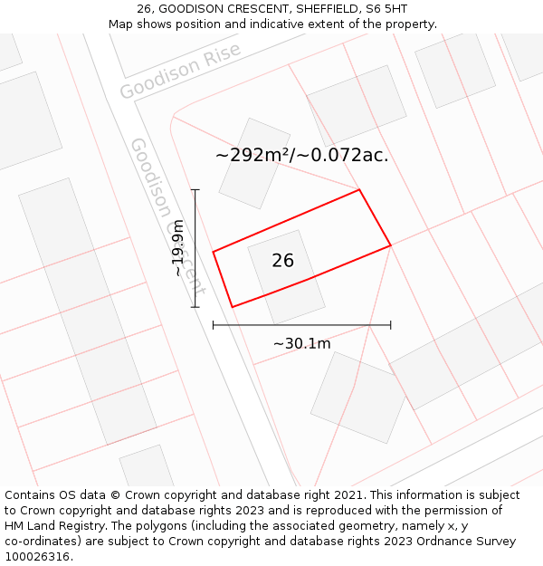 26, GOODISON CRESCENT, SHEFFIELD, S6 5HT: Plot and title map