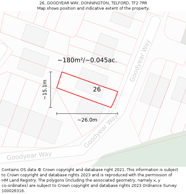 26, GOODYEAR WAY, DONNINGTON, TELFORD, TF2 7RR: Plot and title map