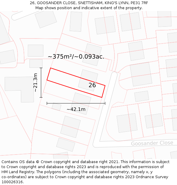 26, GOOSANDER CLOSE, SNETTISHAM, KING'S LYNN, PE31 7RF: Plot and title map
