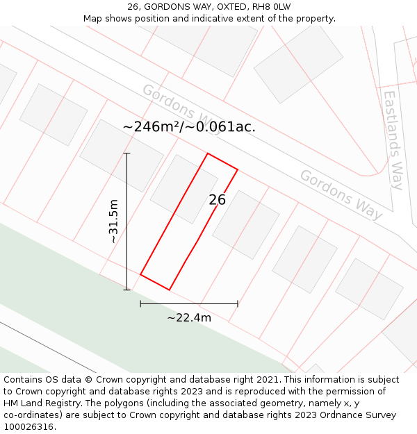 26, GORDONS WAY, OXTED, RH8 0LW: Plot and title map