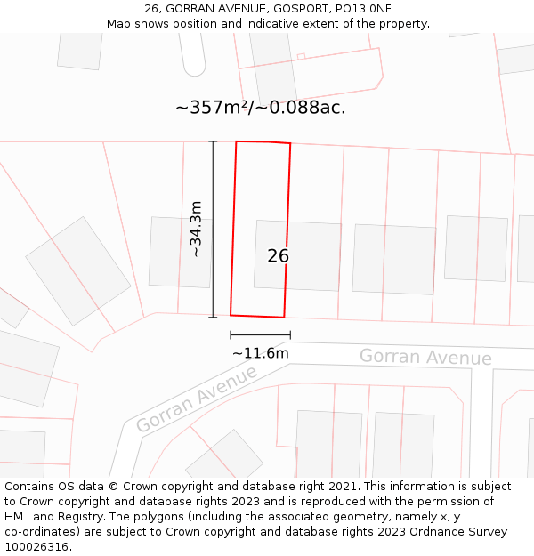 26, GORRAN AVENUE, GOSPORT, PO13 0NF: Plot and title map