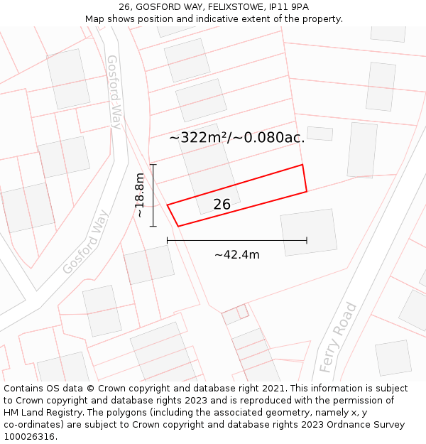26, GOSFORD WAY, FELIXSTOWE, IP11 9PA: Plot and title map