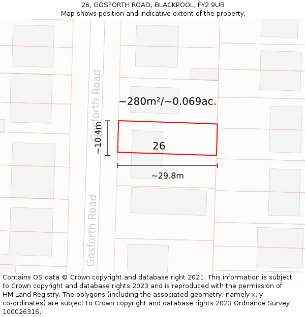26, GOSFORTH ROAD, BLACKPOOL, FY2 9UB: Plot and title map