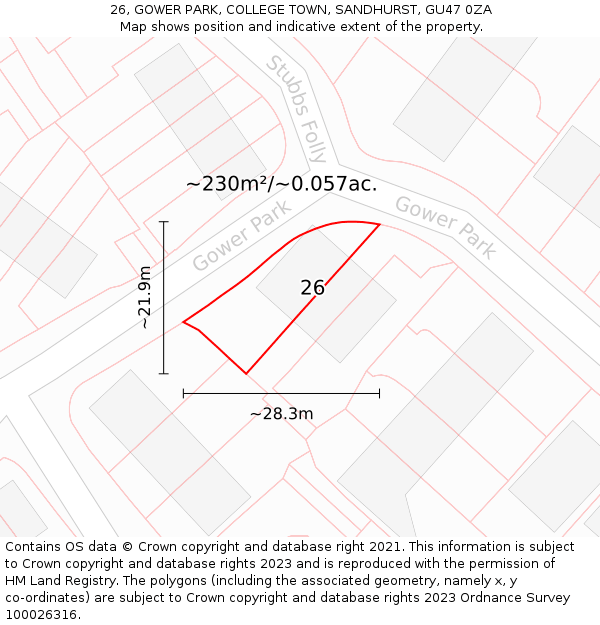 26, GOWER PARK, COLLEGE TOWN, SANDHURST, GU47 0ZA: Plot and title map