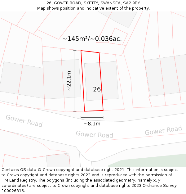 26, GOWER ROAD, SKETTY, SWANSEA, SA2 9BY: Plot and title map