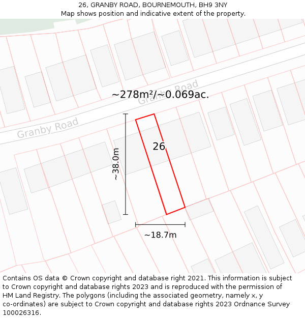 26, GRANBY ROAD, BOURNEMOUTH, BH9 3NY: Plot and title map
