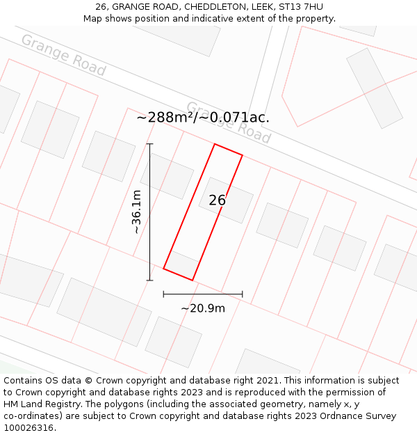 26, GRANGE ROAD, CHEDDLETON, LEEK, ST13 7HU: Plot and title map