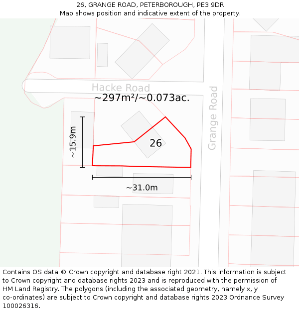 26, GRANGE ROAD, PETERBOROUGH, PE3 9DR: Plot and title map