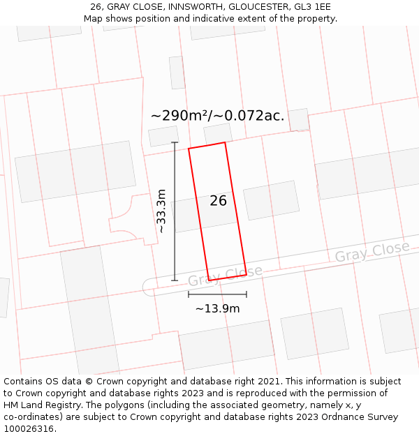 26, GRAY CLOSE, INNSWORTH, GLOUCESTER, GL3 1EE: Plot and title map