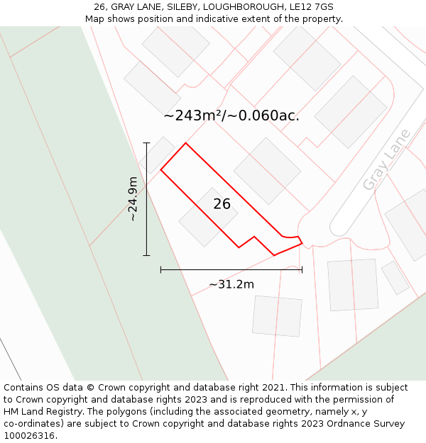 26, GRAY LANE, SILEBY, LOUGHBOROUGH, LE12 7GS: Plot and title map