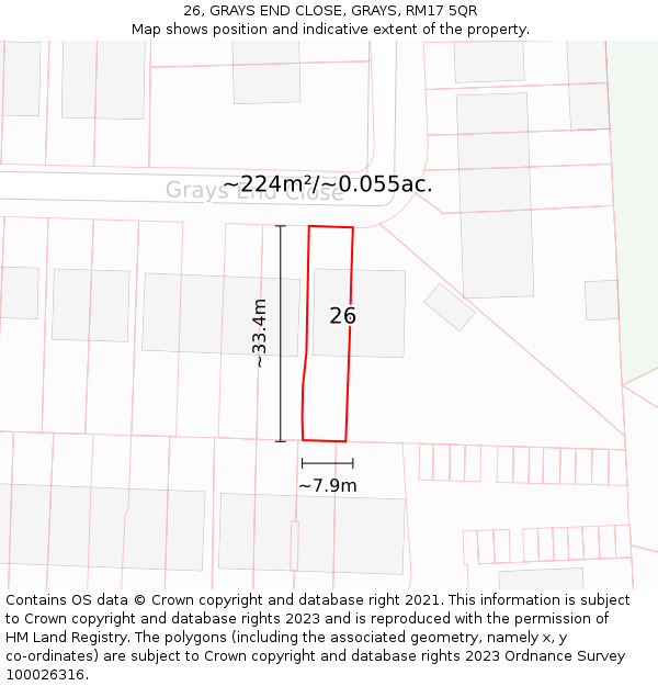 26, GRAYS END CLOSE, GRAYS, RM17 5QR: Plot and title map