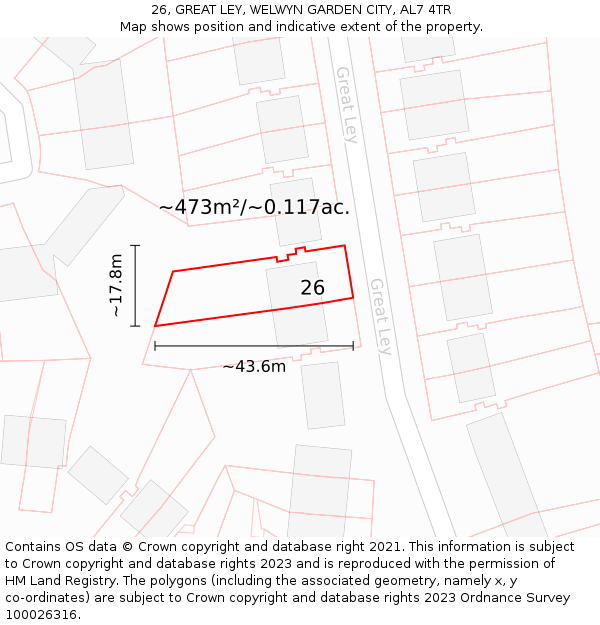 26, GREAT LEY, WELWYN GARDEN CITY, AL7 4TR: Plot and title map