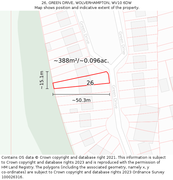 26, GREEN DRIVE, WOLVERHAMPTON, WV10 6DW: Plot and title map