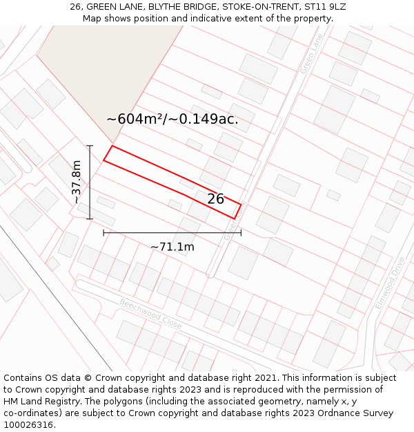 26, GREEN LANE, BLYTHE BRIDGE, STOKE-ON-TRENT, ST11 9LZ: Plot and title map
