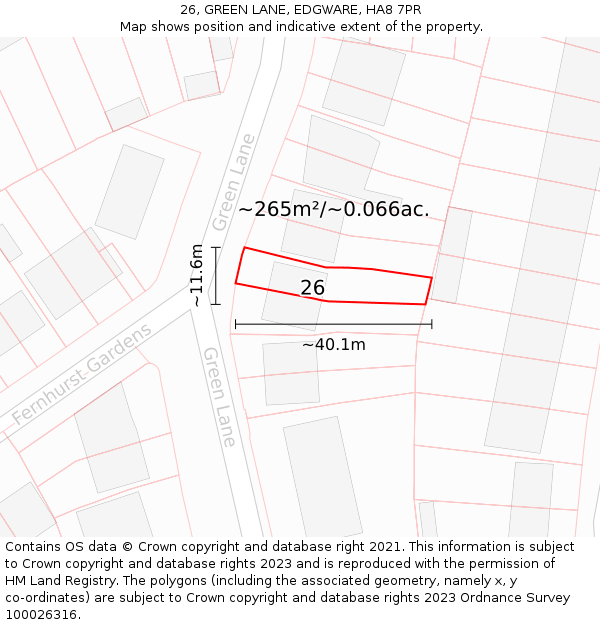 26, GREEN LANE, EDGWARE, HA8 7PR: Plot and title map