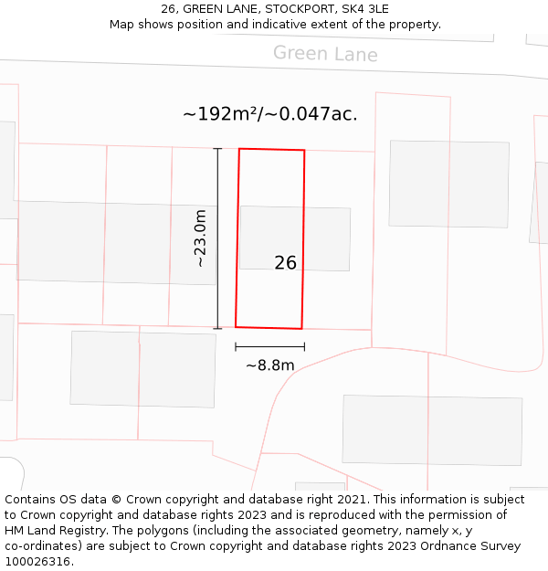 26, GREEN LANE, STOCKPORT, SK4 3LE: Plot and title map