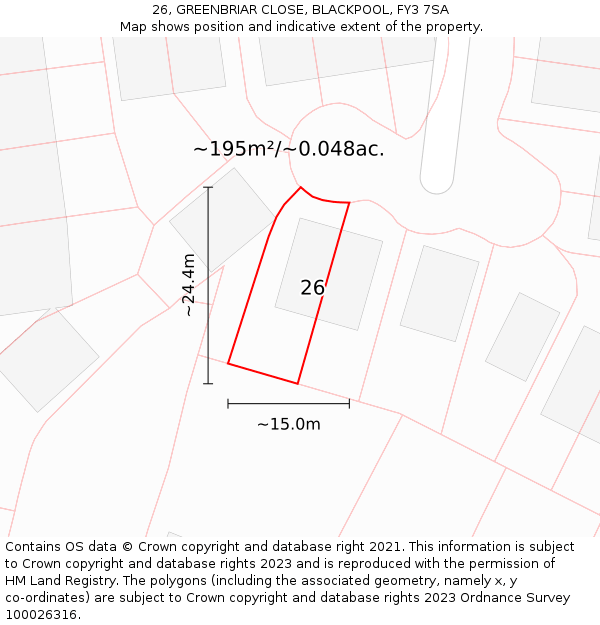 26, GREENBRIAR CLOSE, BLACKPOOL, FY3 7SA: Plot and title map