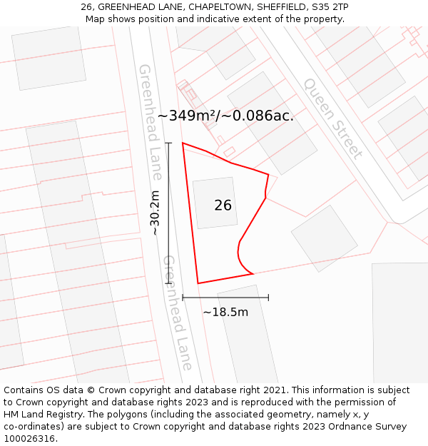 26, GREENHEAD LANE, CHAPELTOWN, SHEFFIELD, S35 2TP: Plot and title map